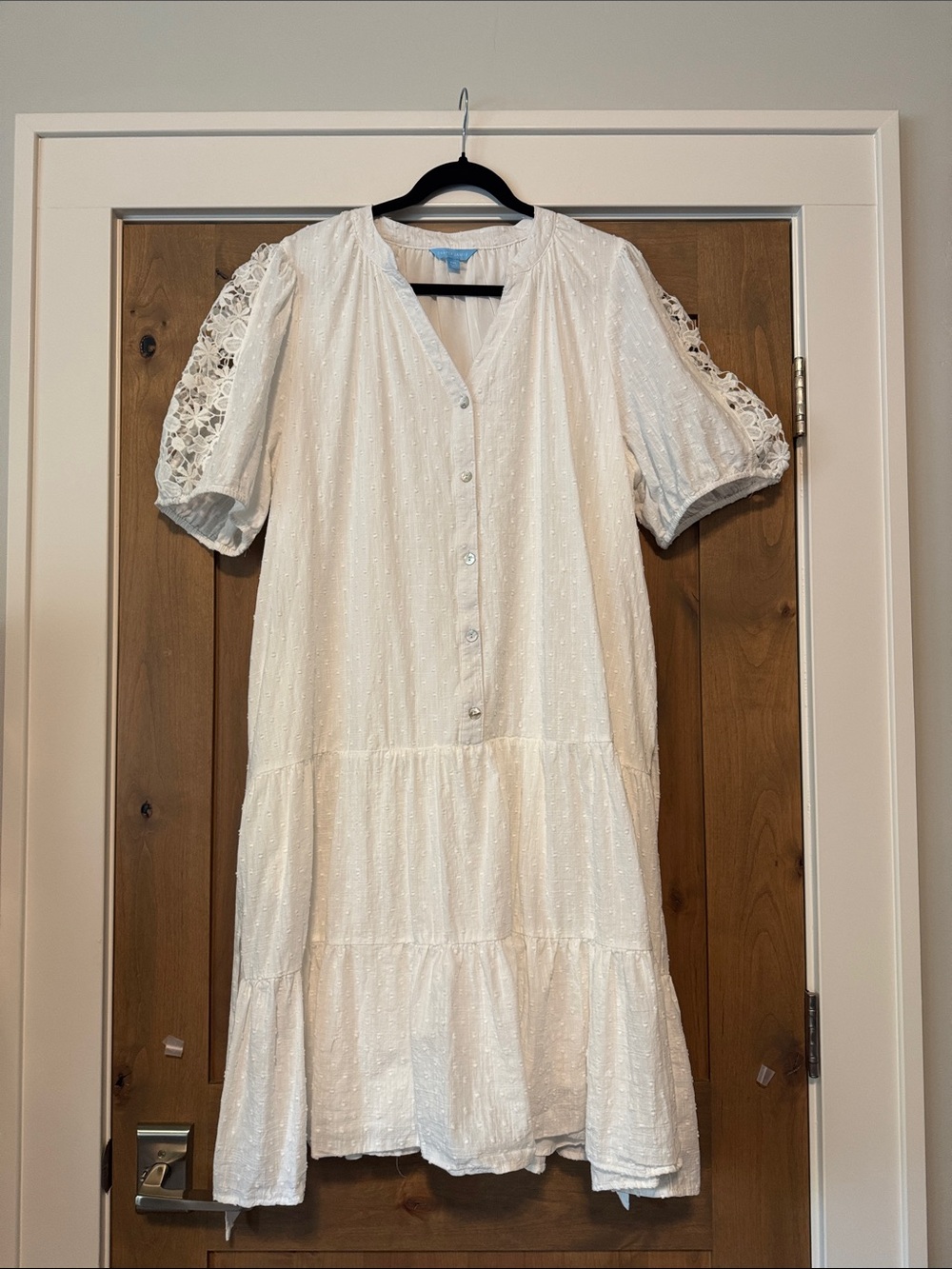 Draper James White Swiss dot Midi Dress Womens XXL lace puff sleeves Cotton - Picture 3 of 14